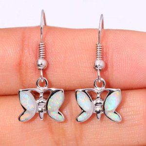 New - Butterfly White Fire Opal Silver Earrings